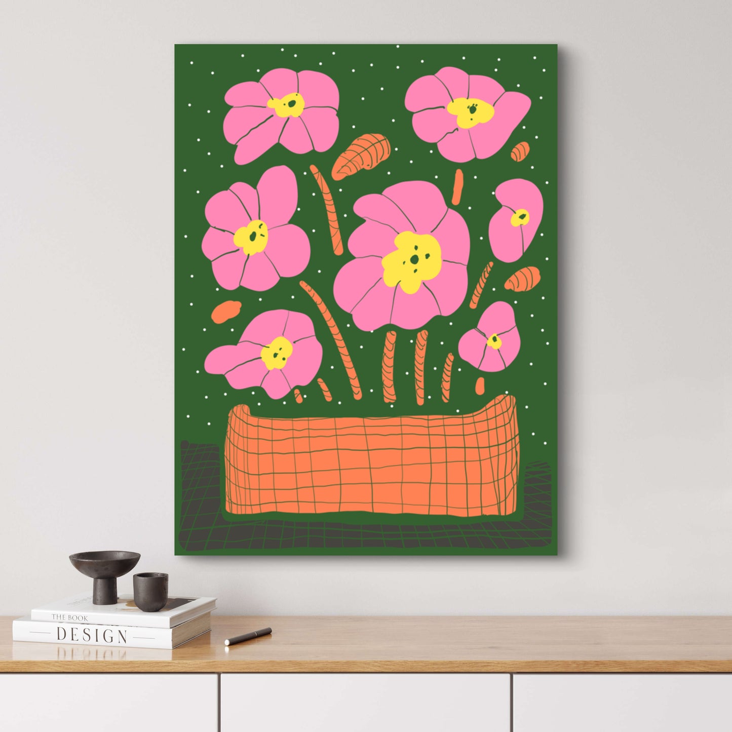 "FLORES ROSAS EN JARRON"  FINE ART PRINT