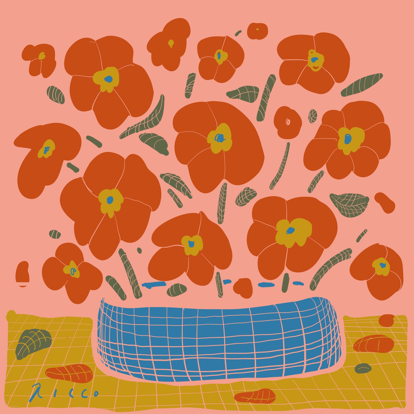 "AMAPOLAS EN EL JARRON AZUL"  FINE ART PRINT